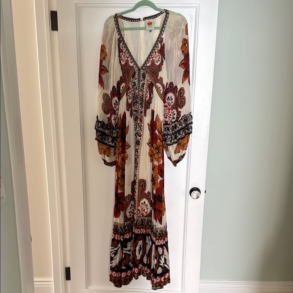 FARM Rio Sand Winter Tapestry V Neck Maxi Dress